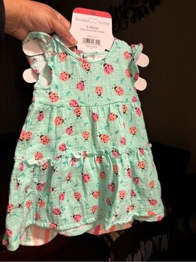4 piece KoalaBaby Mint Ladybug & striped dress w/ diaper covers. 9M